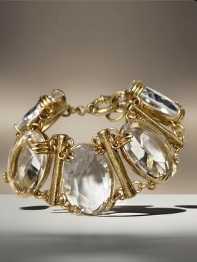 18k Gold Plated Chunky Huge Cushion Cut Crystal Chain Bar Bracelet